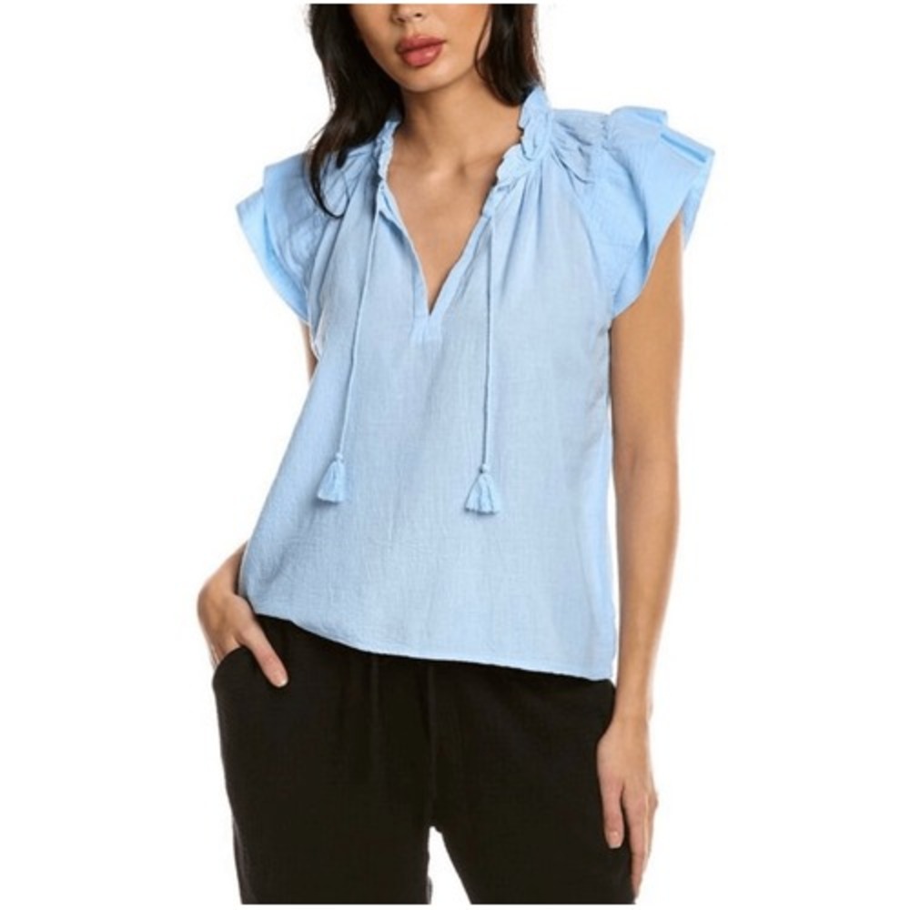 HONORINE cosette gauze Flutter Sleeve cotton top Breeze Blue‎ Small NWT